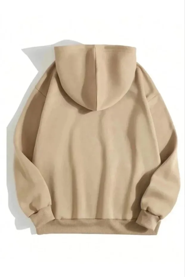 Sweatshirtê Jinan ê Bej, 3 Têl, Pembû, Bi Kapsûn, Bi Berîlkê Kangurû, Sade 2