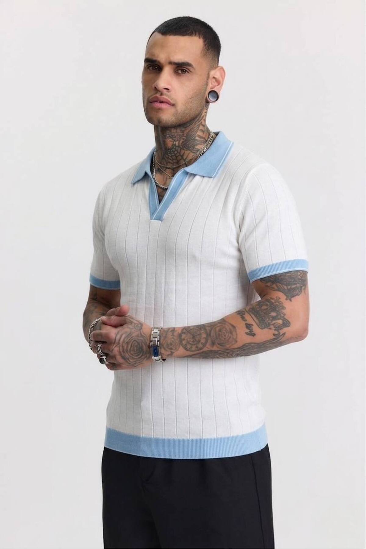 Bardhë Burra Toscana Triko Basic Mëngë të Shkurtra Jakë Polo T-Shirt 4