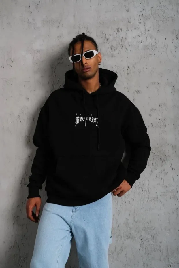 Murš Albo Printat Capușon Buzunar Cangur Sweatshirt 2