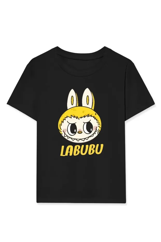 Kız Siyah Labubu Baskılı Oversize Tişört 1