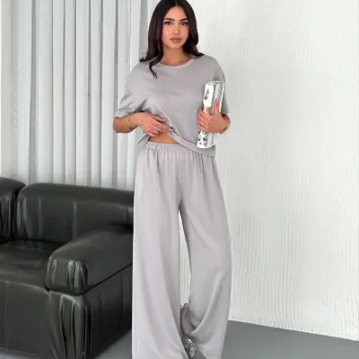 Femeie Gri Oversize Guler Bicicleta Imprimat Set 2