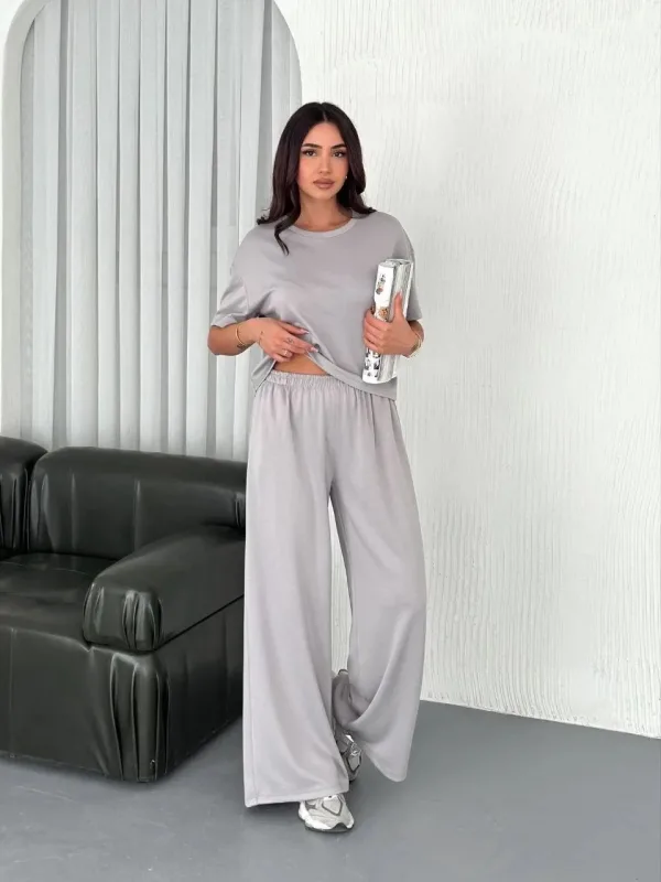 Femeie Gri Oversize Guler Bicicleta Imprimat Set 2