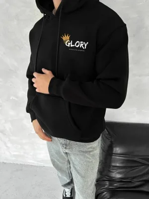 Bărbați Negru 3 Fire Bumbac Imprimat Cangur Buzunar Glugă Sweatshirt