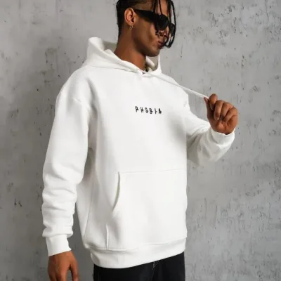 Sweatshirtê Mêran ê Spî Oversize 3 Têl Pembû Bi Kêl û Çentî 3