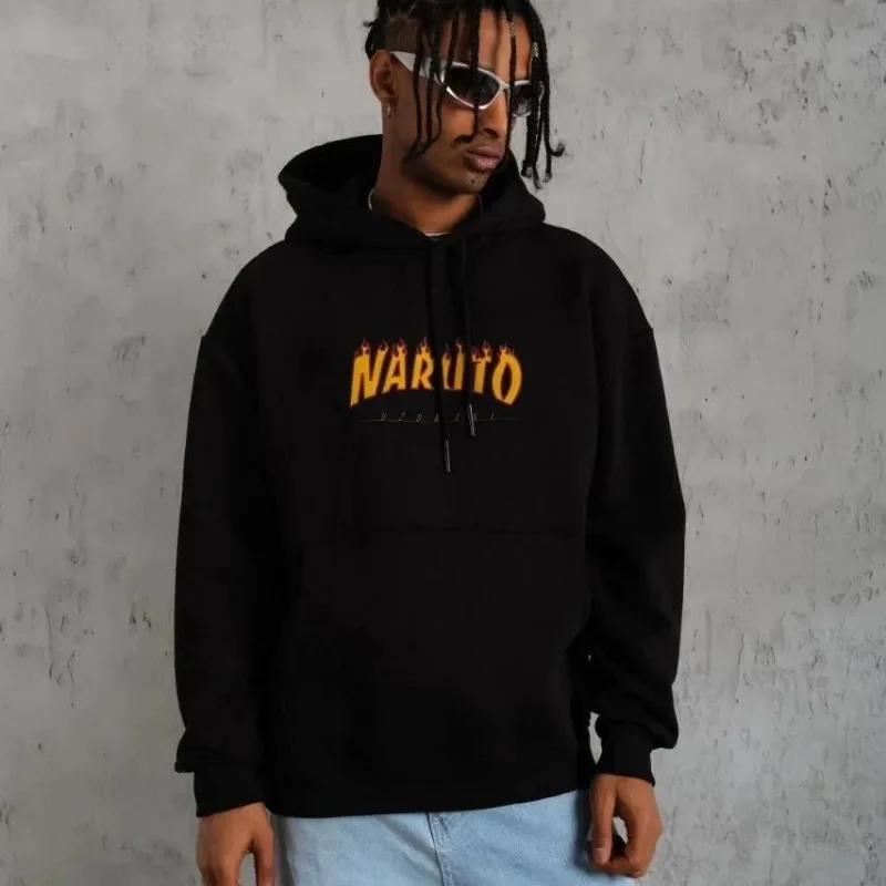 Pánský černý bavlněný sweatshirt s kapucí a potiskem, 3 nitě