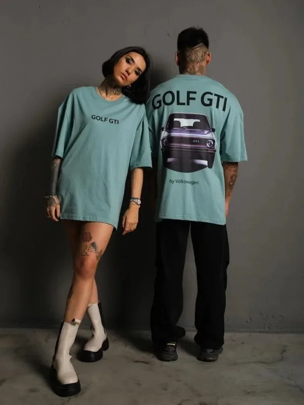 Férfi Mentazöld Oversize Golf GTI Retro Autó Nyomott Póló 5