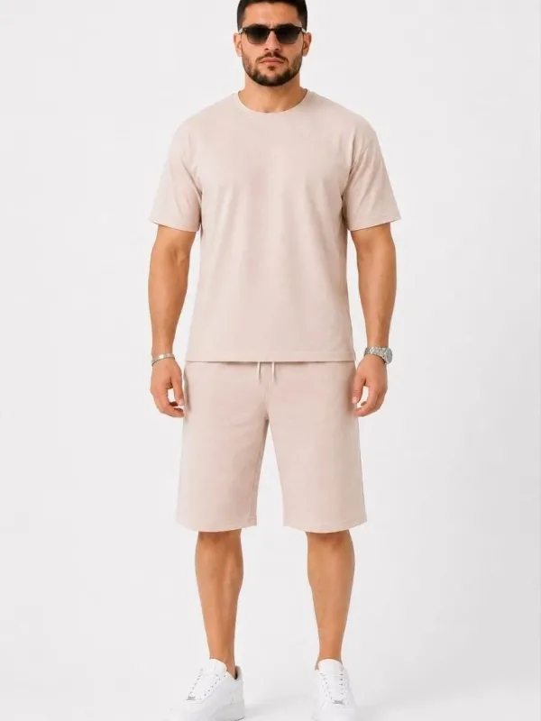 Muški 2-dijelni oversize set od dvostrukog konca ljetni šorc i majica set 8