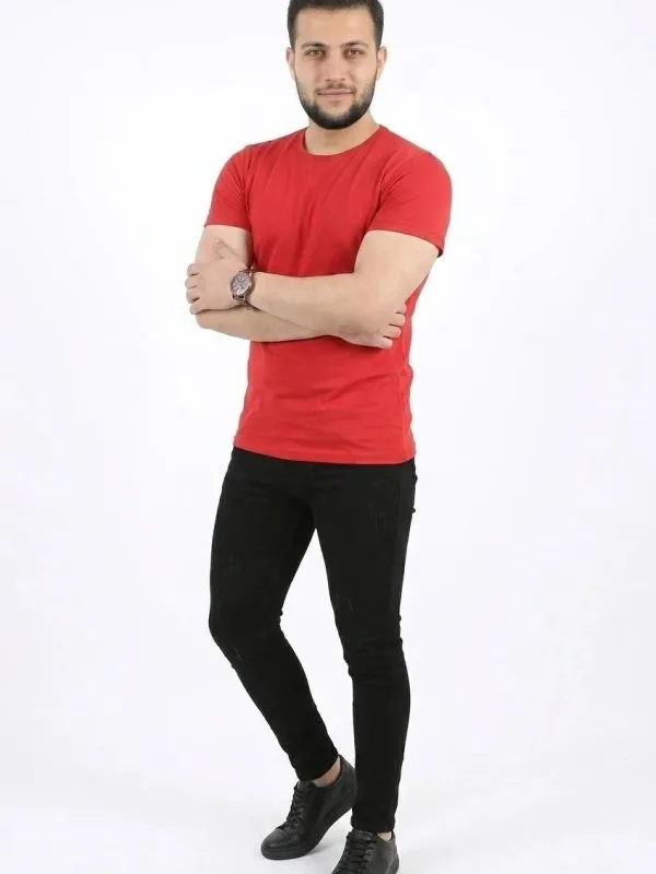 Férfi piros slim kerékpárnyakú rövid ujjú basic póló 2