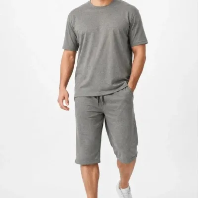 Férfi 2 részes szett oversized kétfonalas anyag póló rövidnadrág szett 7