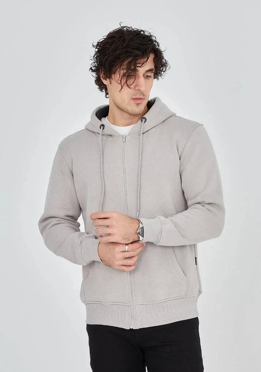 Mêr Gewr 3 Têl Pembû Hoodie Bi Zîp û Cêb