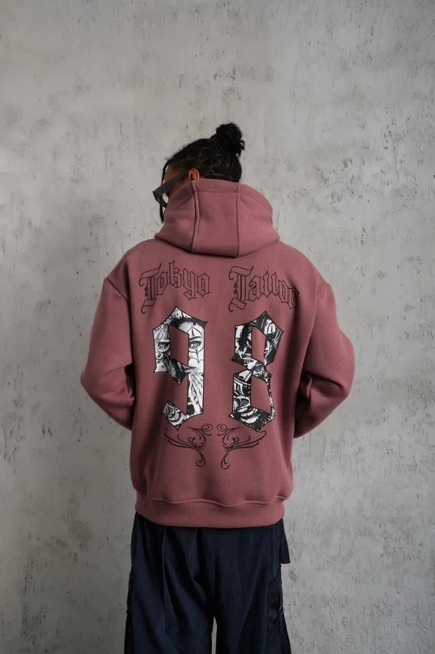 Sweatshirtê Mêran ê Gula Kurusî, 3 Têl, Pembû, Bi Çapkirin, Bi Berîk, Bi Kevan
