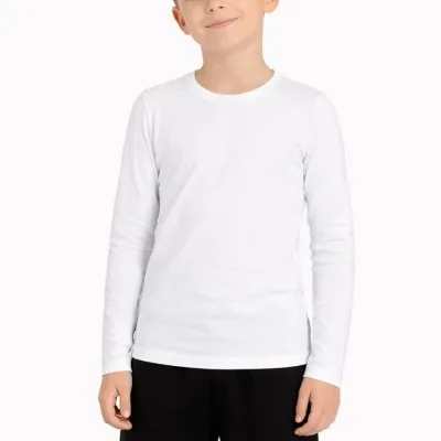 Dětské bílé basic tričko s dlouhým rukávem, pohodlné do školy 2