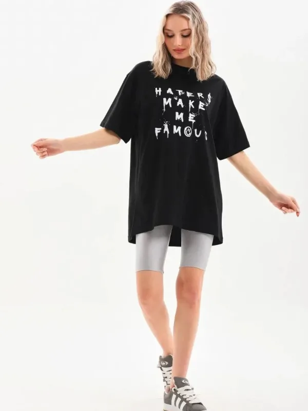 Bluzë e zezë për femra, oversize, me jakë biçiklete, të printuar 6
