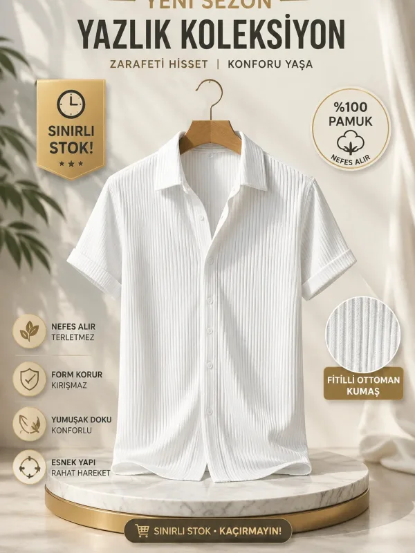 Bianco Oversize Cotone Costina Maschio Camicia 1