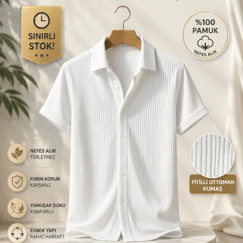 Bardhë Oversize Pambuk Brinjë Burra Këmishë