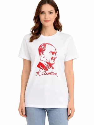Tîşorta Jinan Spî Bi Stûyê Bisîkletê Û Çapa Atatürk