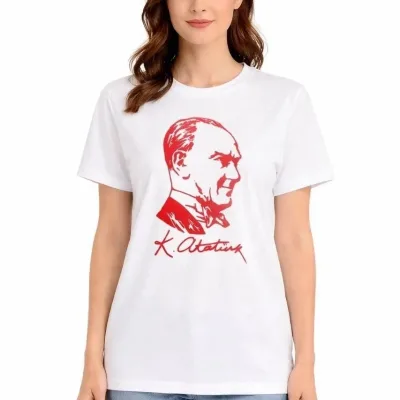 Ženska Bela Bicikli Kragna Ataturk Print Majica 1