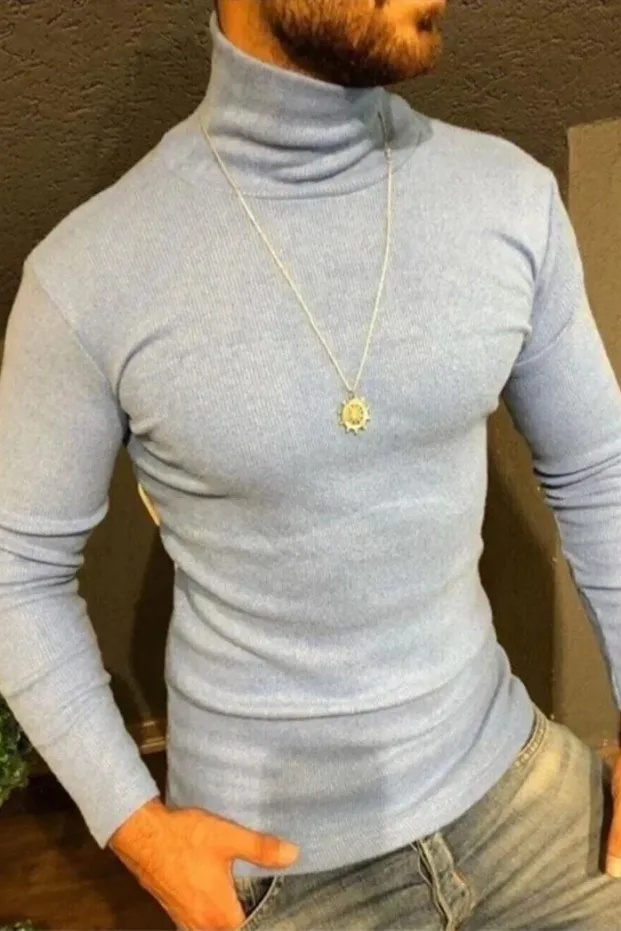Erkek Gri Likralı Fitilli Boğazlı Uzun Kollu Body 1