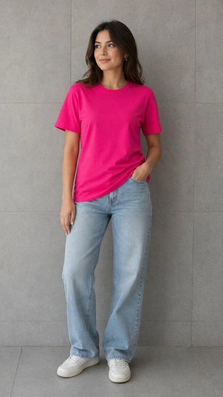 Women's Fuchsia Relaxed Fit Bike Neck Cotton T-Shirt
