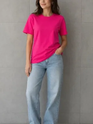 Tîşorta Jinan Fuşya, Relaxed Fit, Stûyê Bisîkletê, Pembû