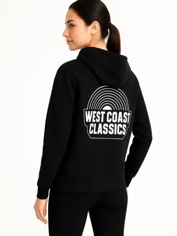 Dámské černé oversized bavlněné mikiny s kapucí, kapsou, potiskem 3