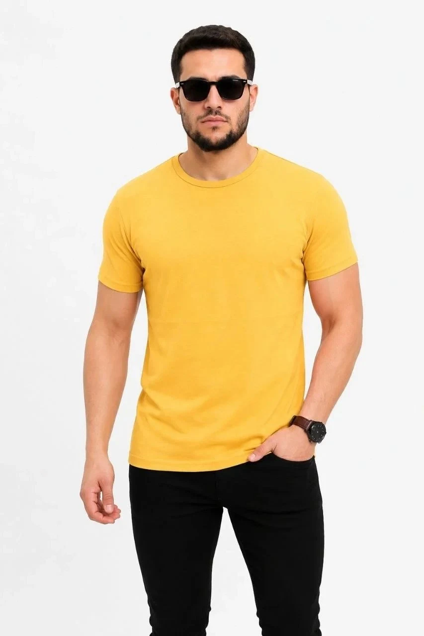Машки жолт slim велосипед јака краток ракав basic маица
