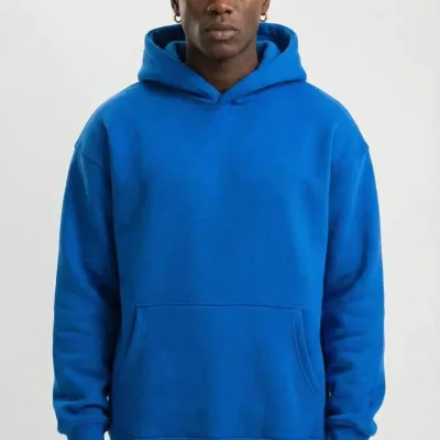 Men's Navy Blue 3-Thread Cotton Hooded Printed Sweatshirt with Pockets 6