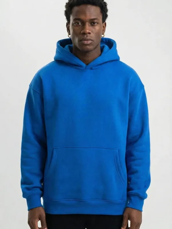 Men's Navy Blue 3-Thread Cotton Hooded Printed Sweatshirt with Pockets 6