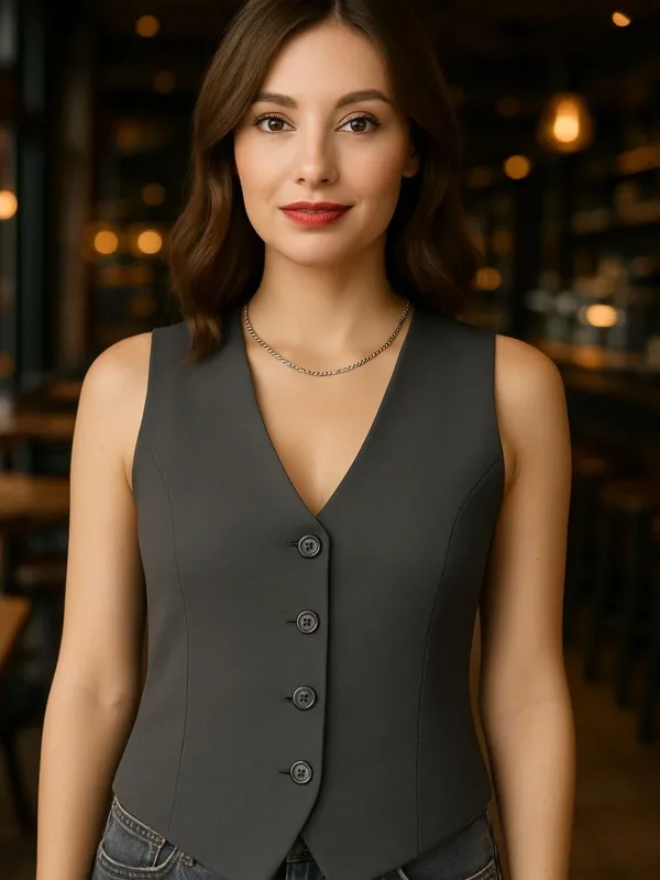 Dymová podšitá elegantná dámska vesta sako 5