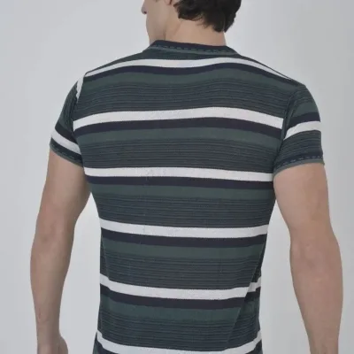 Tîşorta Polo ya Haki ya Slim Fit Bi Xêzên Çêkirî 2