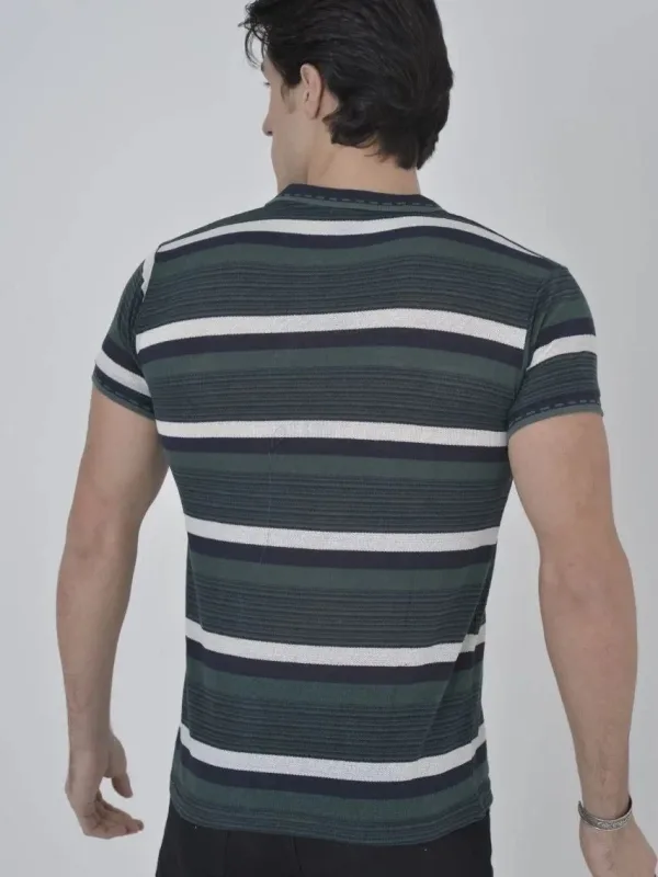 Tîşorta Polo ya Haki ya Slim Fit Bi Xêzên Çêkirî 2
