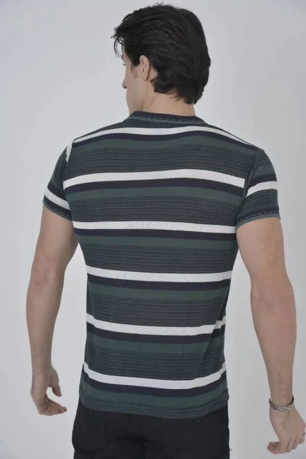 Чоловіча футболка-поло хакі slim fit, тканинна смужка 2