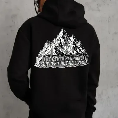 Men's Black 3-Thread Cotton Hooded Penguin Printed Sweatshirt 1