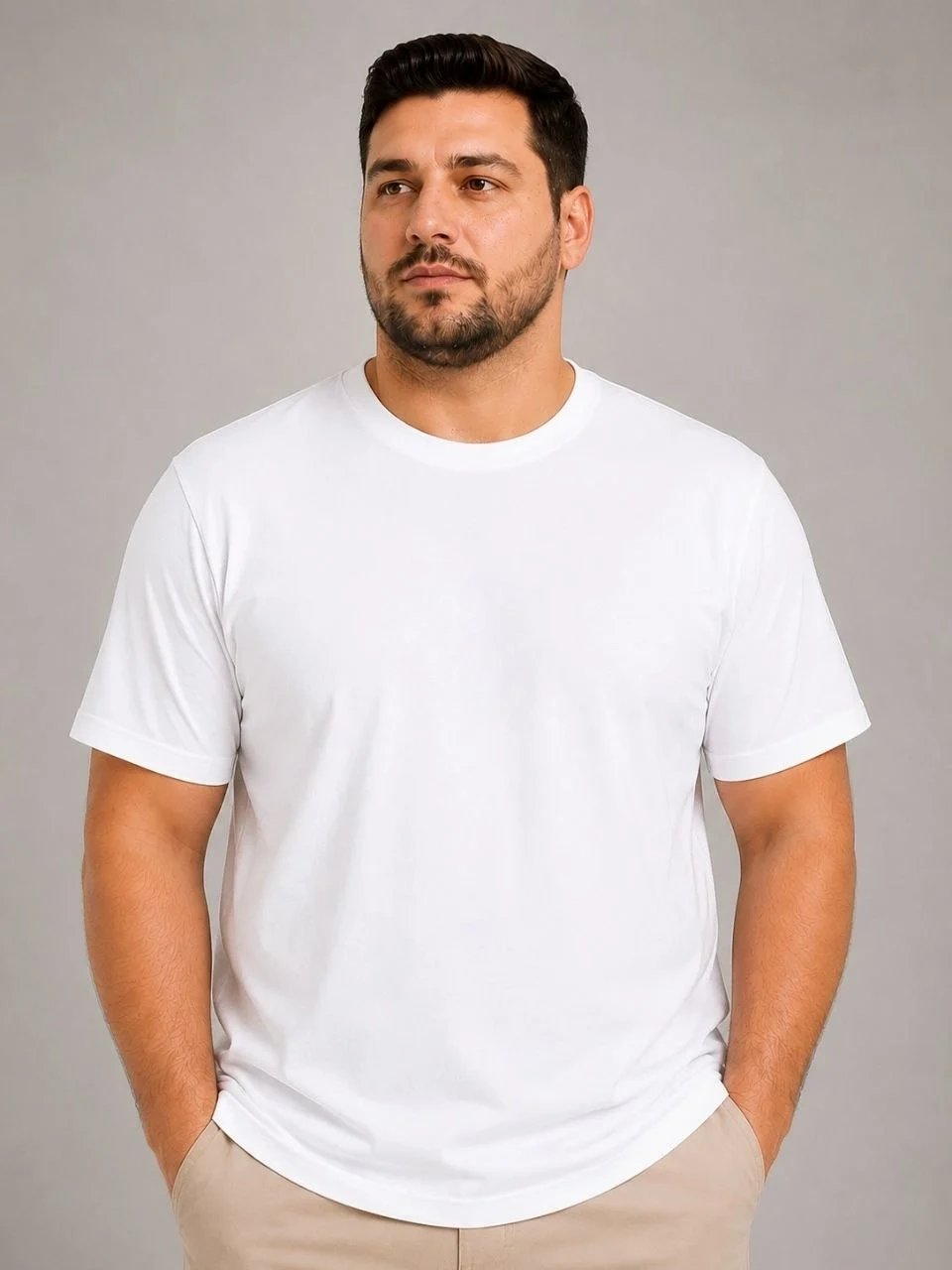 Ανδρικό Λευκό Στρογγυλό Λαιμό Basic Oversize T-Shirt 1