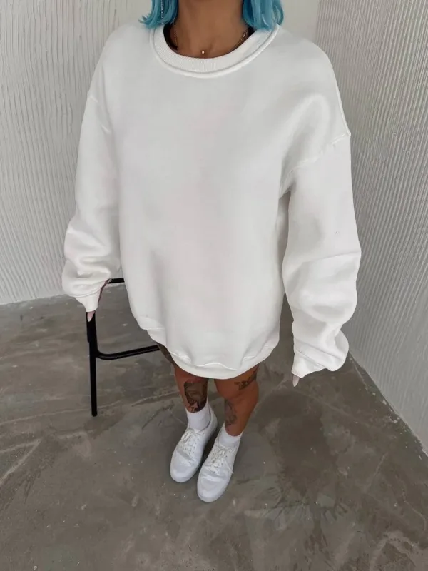 Jina Spî Bisîklet Yaka 3 Têl Pembû Basic Sweatshirt 1