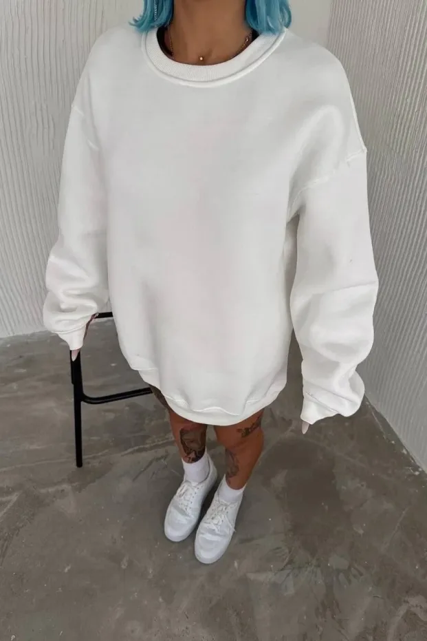 Femea Albo Guler Bicicletă 3 Firă Bumbac Basic Sweatshirt 1
