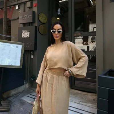 Bluza i suknja muslin set - Camel 3