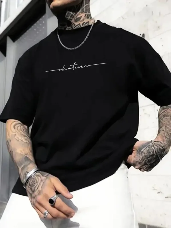 Pánské černé regular tričko s potiskem a kruhovým výstřihem 1