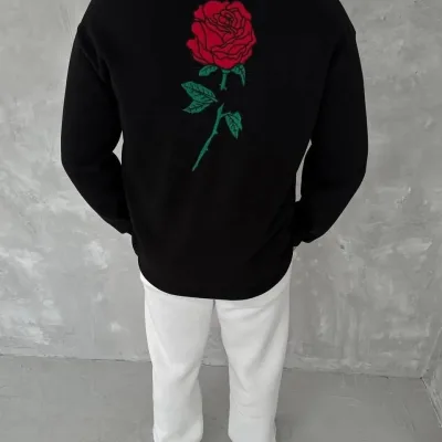 Men's Black 3-Thread Cotton Front Back Printed Cycling Neck Sweatshirt 2