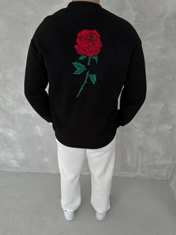 Men's Black 3-Thread Cotton Front Back Printed Cycling Neck Sweatshirt 2