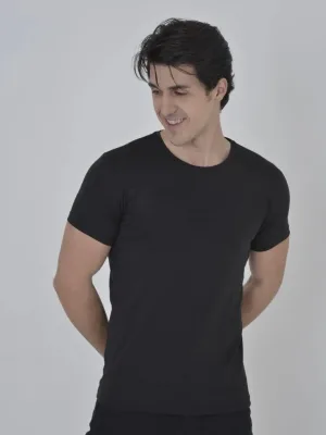 Машки црн slimfit бициклет јака со мрежест детал маица