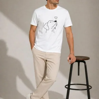 Muški bijeli oversize pas figura minimal print majica 4