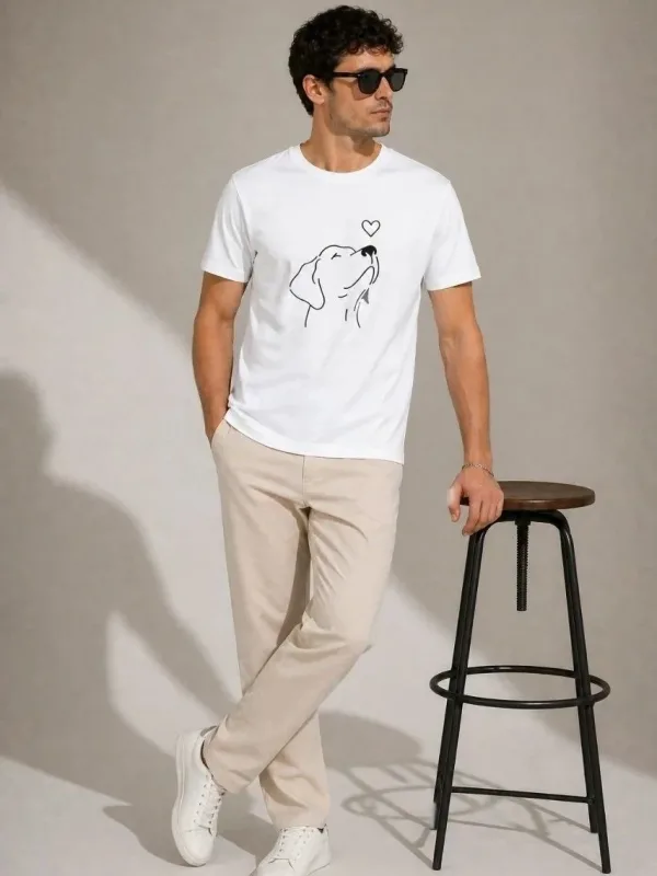 Muški bijeli oversize pas figura minimal print majica 4