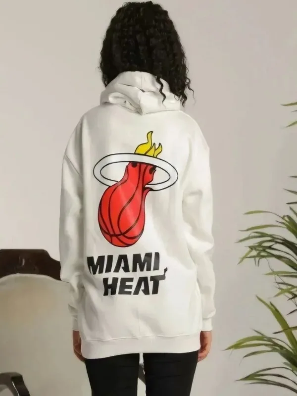 Women's White Oversize Hooded Printed 3-Thread Cotton Sweatshirt 1