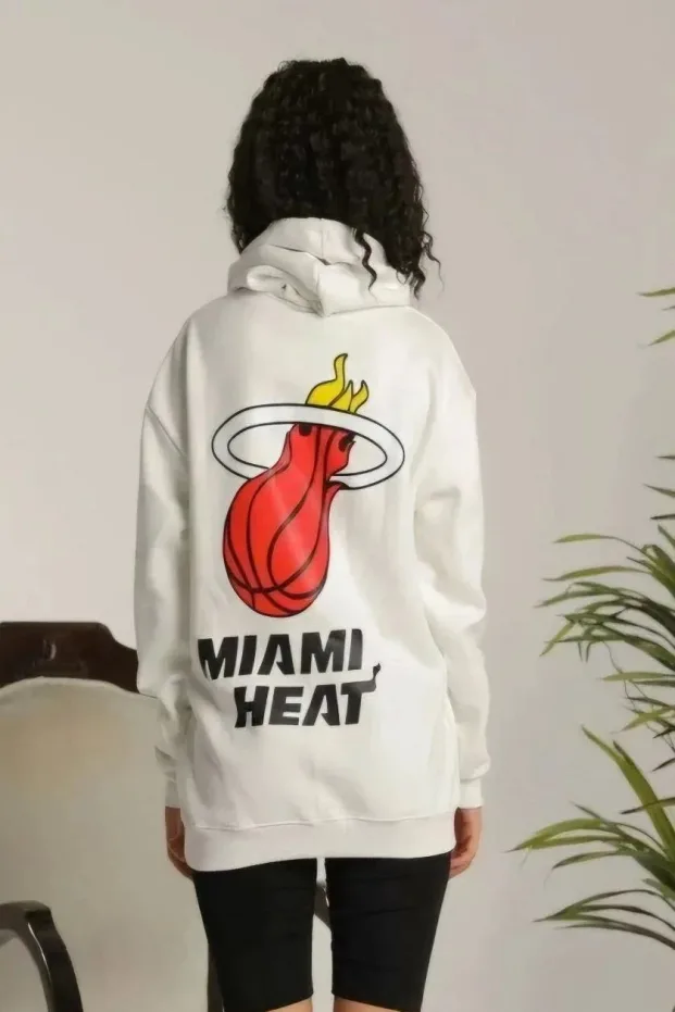Gratë e bardha oversize me kapuç të printuar 3 fije pambuku Sweatshirt 1