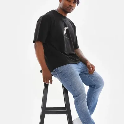 Машки црно бицикли јака печатена Oversize маица 4
