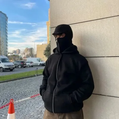 Murš Albo Fermuar Complet Duplu Capușon Buzunar Cangur Sweatshirt 2