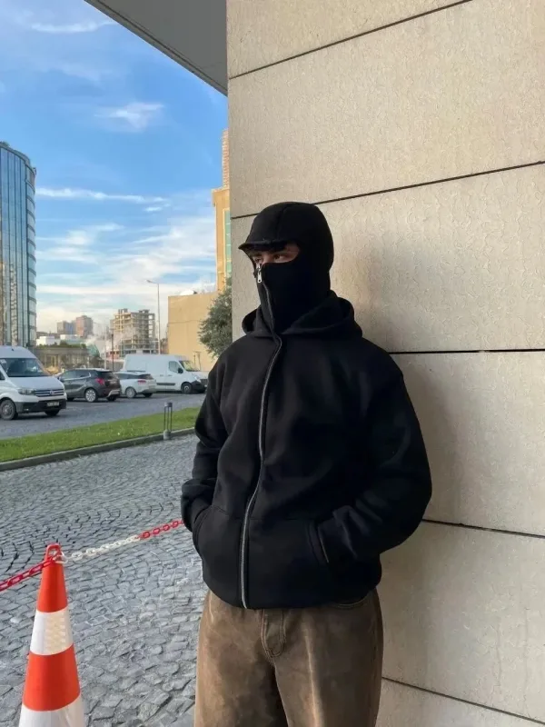 Murš Albo Fermuar Complet Duplu Capușon Buzunar Cangur Sweatshirt 2
