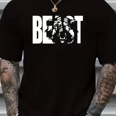 Pánské černé oversized tričko s potiskem a kruhovým výstřihem 1