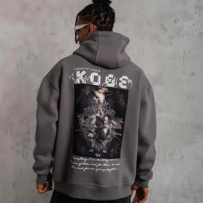 Bărbați Gri 3 Fire Bumbac Imprimat Capușon Sweatshirt 3